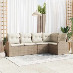 vidaXL Set Divano da Giardino 5 Pezzi in Rattan Sintetico Beige con Cuscini