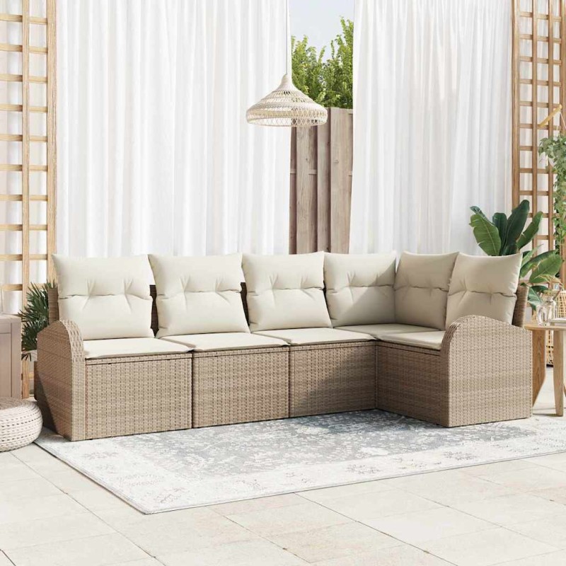 vidaXL Set Divano da Giardino 5 Pezzi in Rattan Sintetico Beige con Cuscini