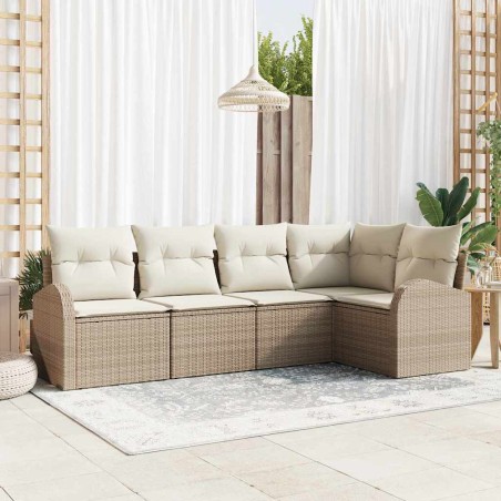 vidaXL Set Divano da Giardino 5 Pezzi in Rattan Sintetico Beige con Cuscini