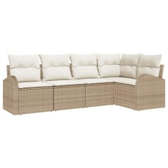 vidaXL Set Divano da Giardino 5 Pezzi in Rattan Sintetico Beige con Cuscini