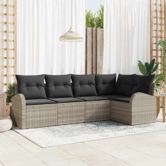 vidaXL Set Divano da Giardino 5 Pezzi con Cuscini in Rattan, Poliestere Grigio Chiaro