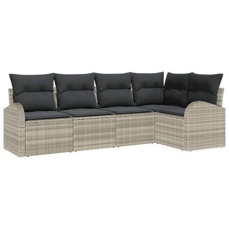 vidaXL Set Divano da Giardino 5 Pezzi con Cuscini in Rattan, Poliestere Grigio Chiaro
