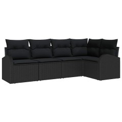 vidaXL Set di divani da giardino 5 pezzi con cuscini neri in rattan sintetico