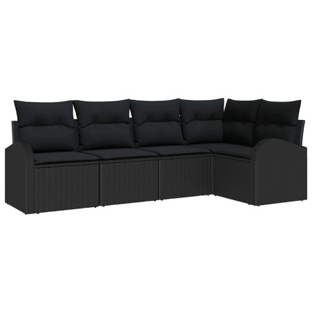 vidaXL Set di divani da giardino 5 pezzi con cuscini neri in rattan sintetico