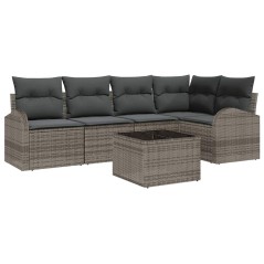 vidaXL Set Divano da Giardino 6 Pezzi con Cuscini Grigio in Polyrattan