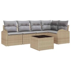 vidaXL Set da giardino di 6 pezzi con cuscini neri in rattan sintetico.
