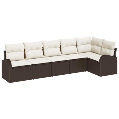 vidaXL Set da Giardino 6 Pezzi con Cuscini Marrone in Polyrattan