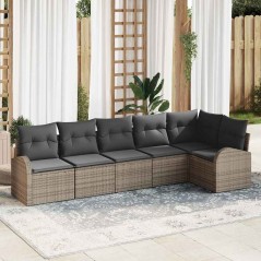 vidaXL Set Divano da Giardino 6 Pezzi in Rattan Sintetico Grigio con Cuscini.
