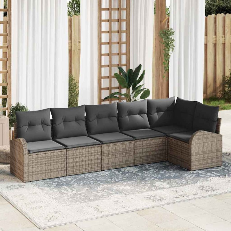vidaXL Set Divano da Giardino 6 Pezzi in Rattan Sintetico Grigio con Cuscini.