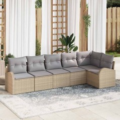 vidaXL Set di Divani da Giardino 6 Pezzi con Cuscini Beige in Polyrattan