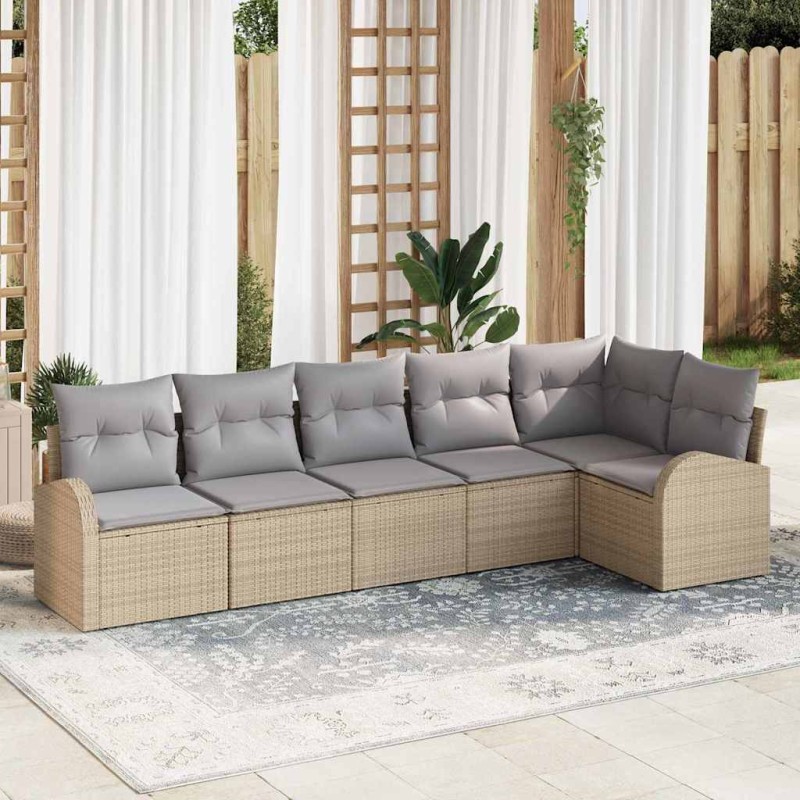 vidaXL Set di Divani da Giardino 6 Pezzi con Cuscini Beige in Polyrattan