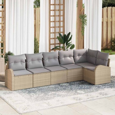 vidaXL Set di Divani da Giardino 6 Pezzi con Cuscini Beige in Polyrattan