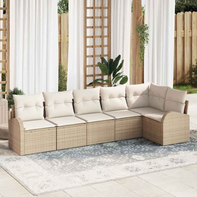 vidaXL Set Divano da Giardino 6 Pezzi con Cuscini Beige in Rattan Sintetico.