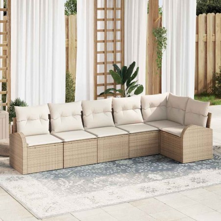 vidaXL Set Divano da Giardino 6 Pezzi con Cuscini Beige in Rattan Sintetico.