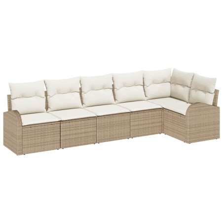 vidaXL Set Divano da Giardino 6 Pezzi con Cuscini Beige in Rattan Sintetico.