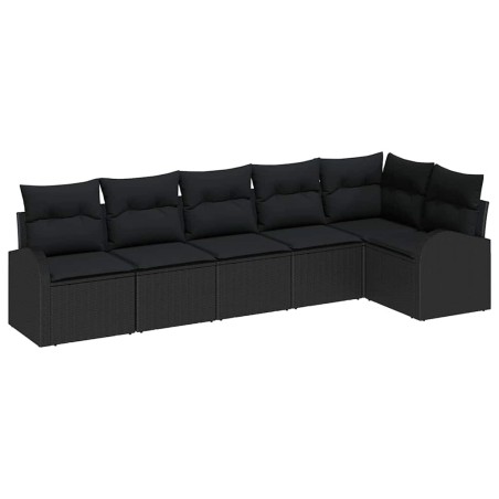 vidaXL Set di divani da giardino da 6 pezzi con cuscini in polirattan nero