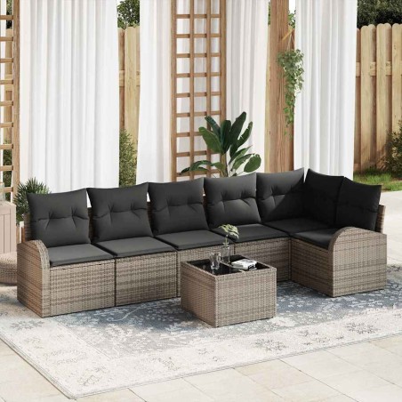 vidaXL Set divano da giardino 7 pezzi con cuscini grigi in rattan