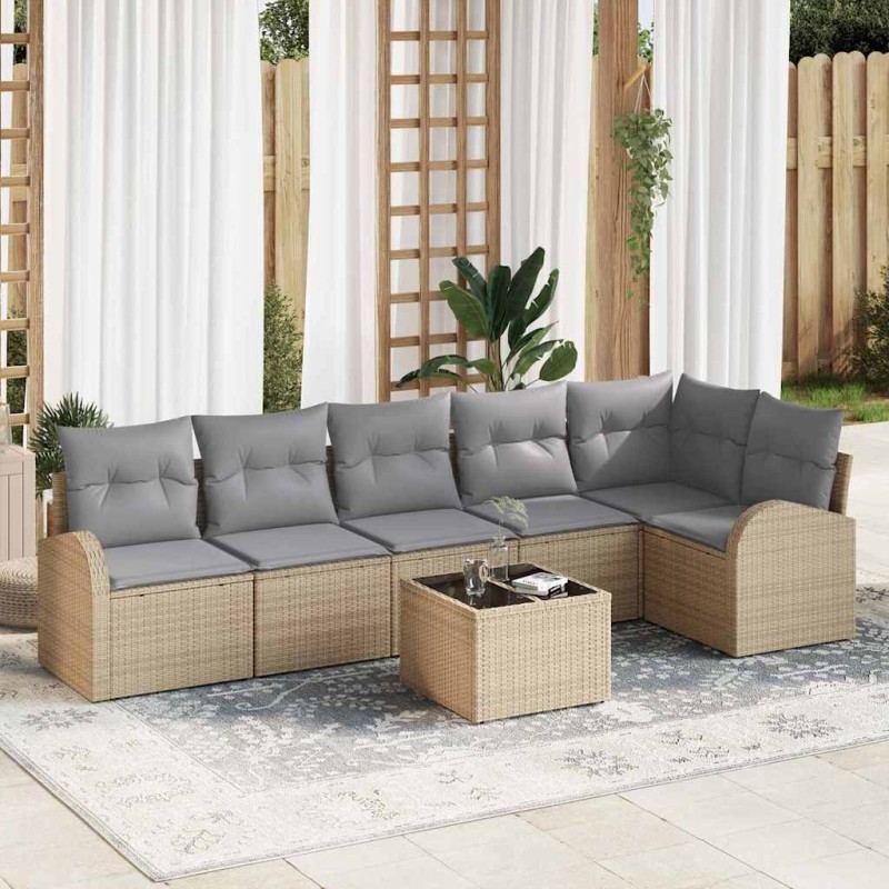 vidaXL Set da Giardino da 7 Pezzi con Cuscini in Rattan Sintetico Nero.