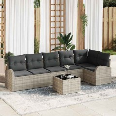 vidaXL Set da Giardino con Divano a 7 Pezzi e Cuscini, Grigio, Rattan