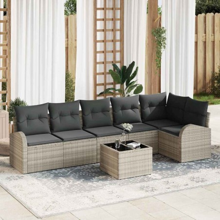 vidaXL Set da Giardino con Divano a 7 Pezzi e Cuscini, Grigio, Rattan