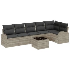 vidaXL Set da Giardino con Divano a 7 Pezzi e Cuscini, Grigio, Rattan