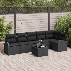 vidaXL Set di divani da giardino 7 pezzi di , con cuscini, in rattan sintetico beige.