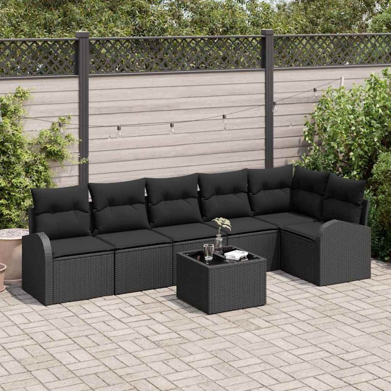 vidaXL Set di divani da giardino 7 pezzi di , con cuscini, in rattan sintetico beige.