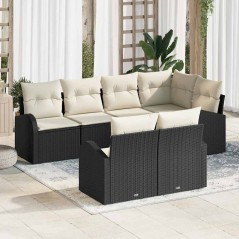 vidaXL Set di divani da giardino 7 pezzi con cuscini in rattan sintetico nero