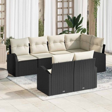 vidaXL Set di divani da giardino 7 pezzi con cuscini in rattan sintetico nero