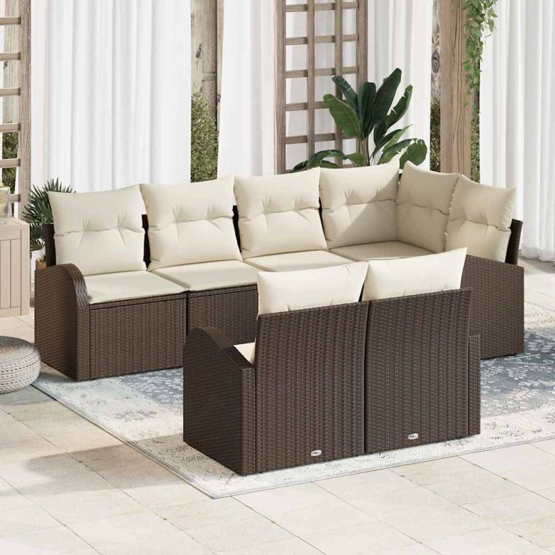 vidaXL Set Giardino 7 Pezzi con Cuscini Marroni in Rattan Sintetico