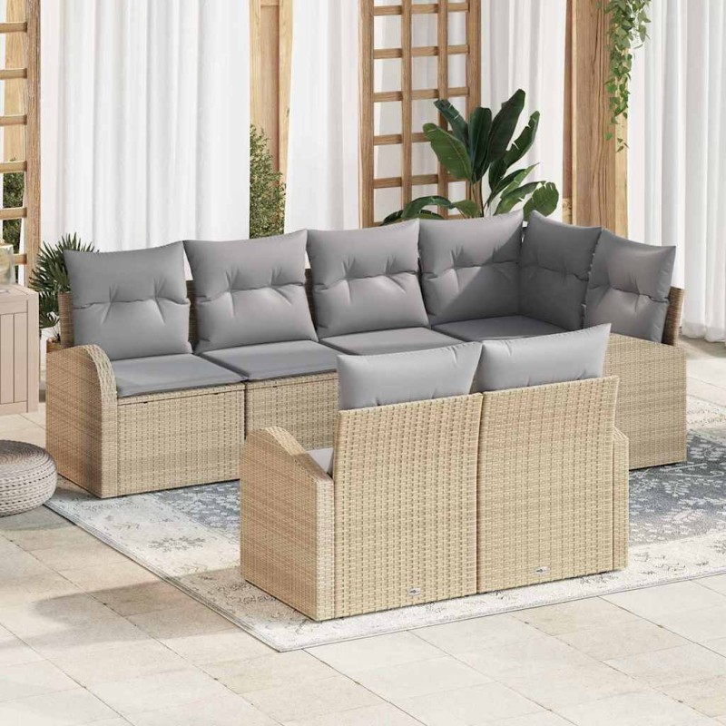 vidaXL Set di divani da giardino a 7 pezzi con cuscini beige in polyrattan