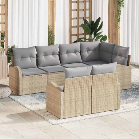 vidaXL Set di divani da giardino a 7 pezzi con cuscini beige in polyrattan
