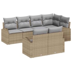 vidaXL Set di divani da giardino a 7 pezzi con cuscini beige in polyrattan