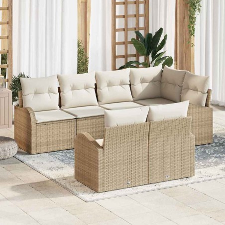 vidaXL Set di divani da giardino 7 pezzi con cuscini beige in rattan sintetico