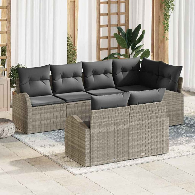 vidaXL Set giardino 7 pezzi con cuscini in polirattan grigio chiaro
