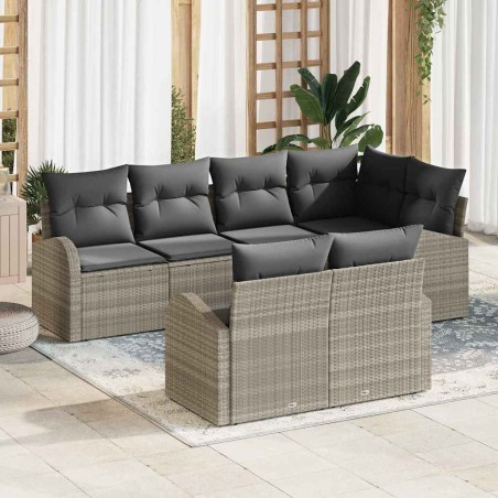 vidaXL Set giardino 7 pezzi con cuscini in polirattan grigio chiaro