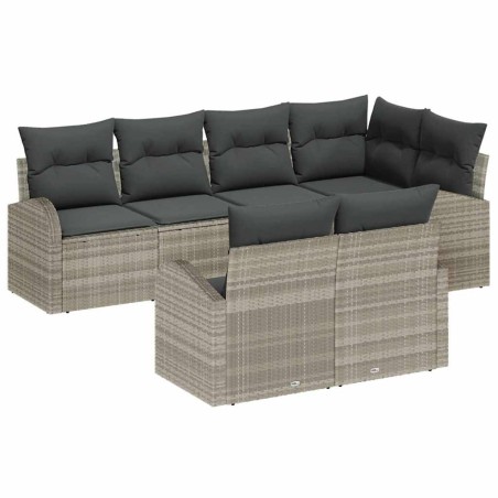 vidaXL Set giardino 7 pezzi con cuscini in polirattan grigio chiaro