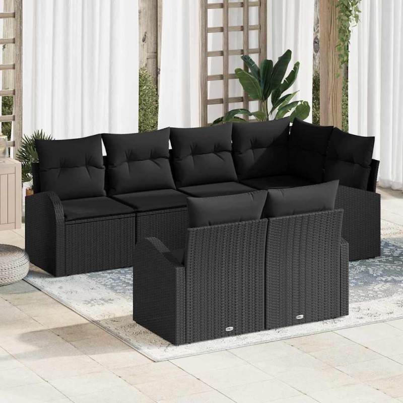 vidaXL Set da giardino 7 pezzi in rattan nero con cuscini