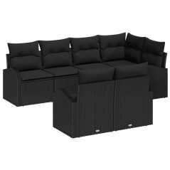 vidaXL Set da giardino 7 pezzi in rattan nero con cuscini