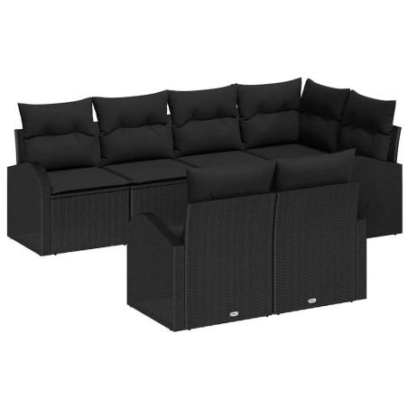 vidaXL Set da giardino 7 pezzi in rattan nero con cuscini