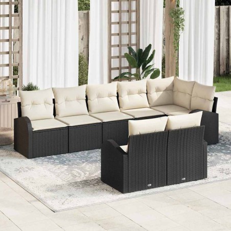 vidaXL Set di divani da giardino 8 pezzi con cuscini in polyrattan nero
