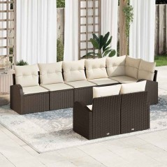 vidaXL Set di divano da giardino in 8 pezzi con cuscini marroni in rattan sintetico