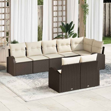 vidaXL Set di divano da giardino in 8 pezzi con cuscini marroni in rattan sintetico