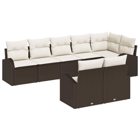 vidaXL Set di divano da giardino in 8 pezzi con cuscini marroni in rattan sintetico