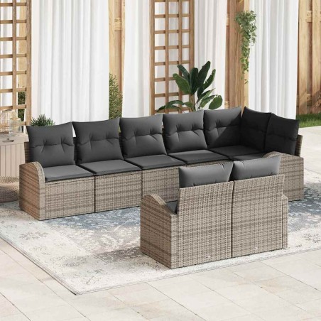 vidaXL Set di divani da giardino 8 pezzi con cuscini grigi in polirattan