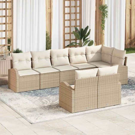 vidaXL Set Divano da Giardino 8 Pezzi con Cuscini Beige in Polyrattan