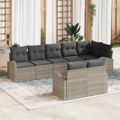 vidaXL Set divano da giardino 8 pezzi con cuscini grigio chiaro in rattan sintetico