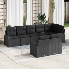 vidaXL Set di Divani da Giardino 8 Pezzi con Cuscini Neri in Rattan Sintetico