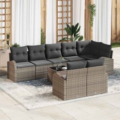 vidaXL Set Giardino 9 Pezzi con Cuscini Grigi in Polyrattan