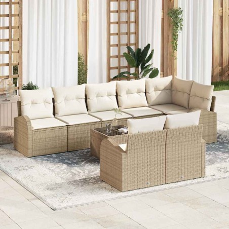 vidaXL Set di divano da giardino a 9 pezzi con cuscini marroni in polyrattan